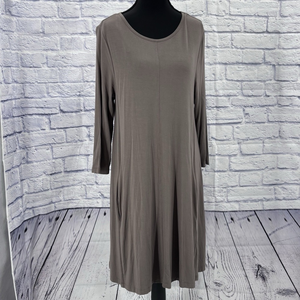 Jones New York‎ Womens L Taupe shift Dress Butter Soft Scandi neutral capsule